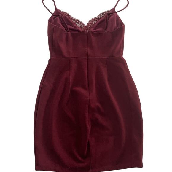 Lush Dress Womens Medium Red Maroon V Neck Lace Mini Cocktail Party - Picture 3 of 8